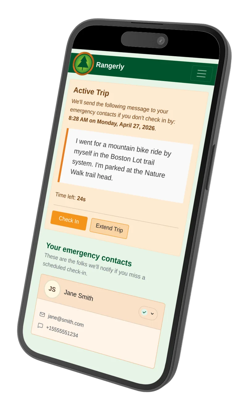 A Rangerly missed check-in alert on a phone